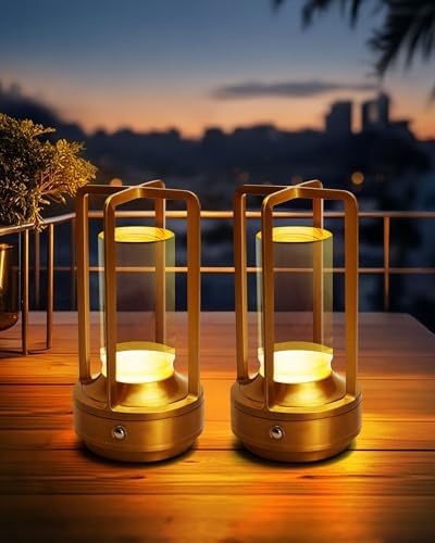 Set of 2 Cordless Table Lamps Rechargeable LED Desk Lamps Gold