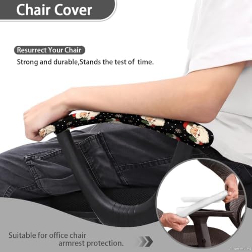 Santa Claus Snowflake Printed 2 Pcs Office Chair Armrest Covers, Soft Stretch Computer Chair Arm Rest Covers with Elastic Edge, Easy to Install & Clean, Christmas Decor
