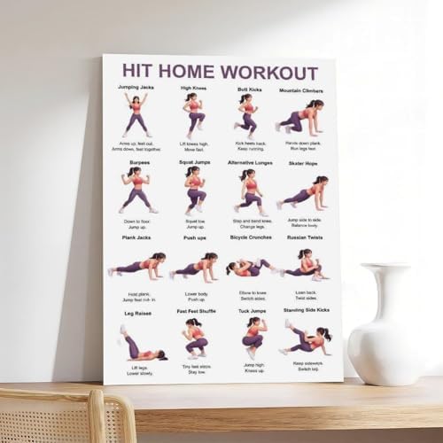 Home Workout Full Body No Equipment Cardio Chart 16 Exercises Canvas Poster Wall Art for Living Room Bedroom Decor Unframe 24x36inch