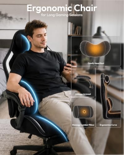 Big and Tall Gaming Chair with Footrest for Adults, Fabric