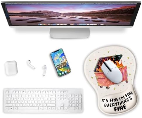 Cat Mouse Pad with Wrist Rest Funny Cute Ergonomic Mousepad Middle Concave