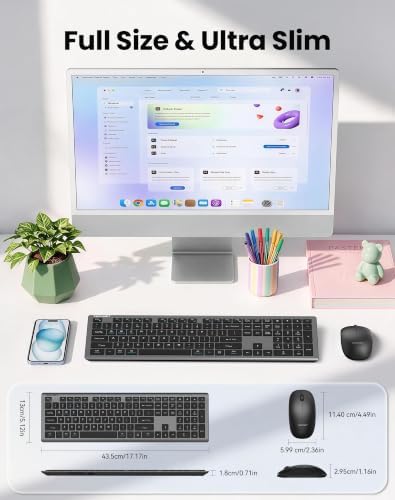 TECKNET 2.4G Rechargeable Ultra-Slim Wireless Keyboard and Mouse Combo