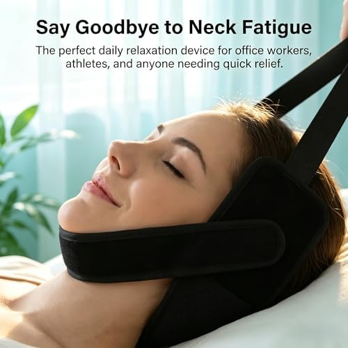 Adjustable Cervical Neck Support Stretcher, Soft Skin-Friendly Portable Neck Relaxation Tool with Durable Nylon Tape and Anti-Slip Handle, Adjustable Fit for Home Office Daily Neck Care, Black