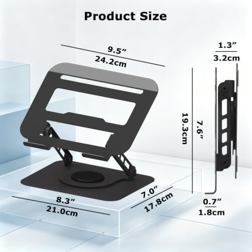 Adjustable Laptop Stand 360°Rotation Computer Riser for Desk, Black