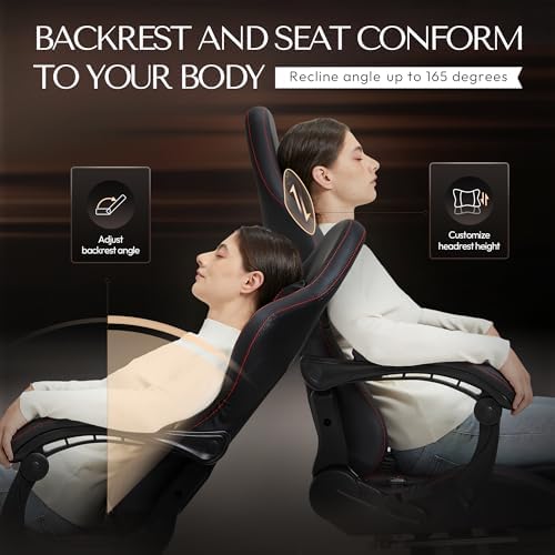 Dowinx Gaming Chair Big and Tall, Ergonomic PC Gaming Chair with Footrest & Massage, Racing Style Reclining Computer Chair for Adults, 400LBS Capacity - Heavy Duty Gamer Chair (Black)