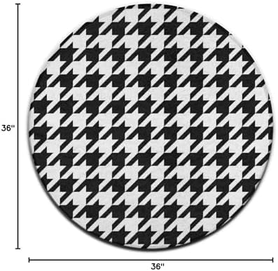 Large Machine Washable Circular Rugs, Home Decor Round Mat for Living Room Sofa Office Compatible with Black and White Houndstooth