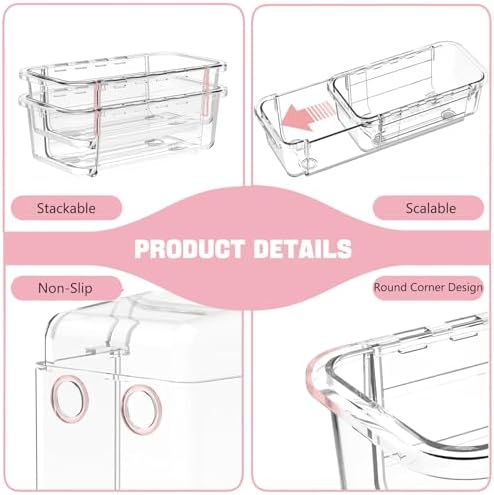16 PCS Extendable Drawer Organizer Set Clear Stackable Vanity Storage Bins
