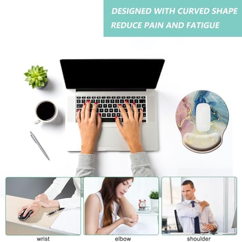 Mouse Pad with Wrist Support, Ergonomic Mouse Pad with Memory Foam Wrist Rest Cushion, Non-Slip Rubber Base Gaming Mice Pad for Home Office Computer Laptop, Colorful Marble