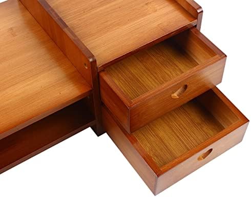 YIYIBYUS Monitor Stand Riser 2-Tier Bamboo Wood Computer Monitor Riser Stand Desktop Organizer Stand with Storage Drawer Laptop Monitor Stand Riser for Home Office