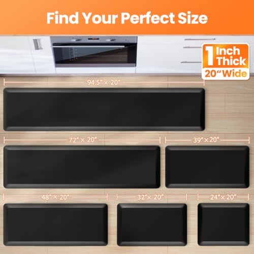 1-Inch Thick Anti-Fatigue Mat for Kitchen and Standing Desk, 20"x48", Black