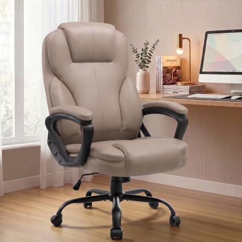 Ergonomic Office Chair with High Back, Comfy Desk Chair, Adjustable Executive Office Chair for Home Office, Big and Tall Computer Chair Heavy Duty, 360° Swivel, Faux Leather, Taupe Beige