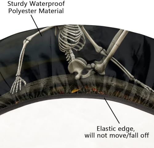 Round Tablecloth with Elastic Edged, 36-42 inch Funny Skeleton Stretching Halloween Night Table Covers Waterproof Washable Table Cloths Mat for Picnic Indoor 0utdoor Dinning Patio Table