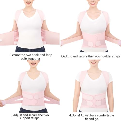 Posture Corrector for Women and Men, Back Brace Posture Corrector with Full Back Support, Adjustable Shoulder Brace and Waist Belt, Back Straightener Posture Trainer for Upper Back, Neck, Shoulder and Lower Back Pain Relief, Scoliosis, Hunchback (Pink,...