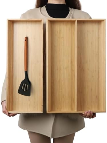 BAMOTTO CRAFTBAMBOO Long V-Shaped Bamboo Drawer Organizer Set of 2