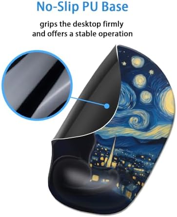 Ergonomic Mouse Pad with Wrist Rest,Comfortable Computer Gel Mouse Pad Wrist Support for Laptop,Pain Relief Mousepad with Non-Slip PU Base Starry Night Black Cat