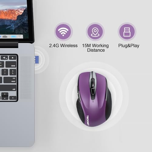TECKNET Wireless Mouse Rechargeable, 2.4G Computer Mice with USB-A Receiver