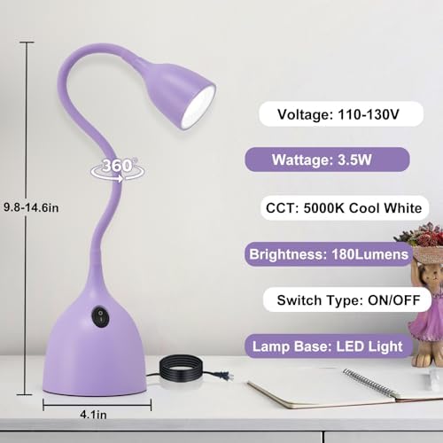 EJIAXIN Desk Lamp for College Dorm Room - LED Reading Light, Purple