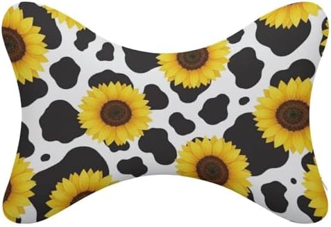 Car Headrest Pillow Black White Milk Cow Spots Print Sunflower 2 Pack Memory Foam Cervical Support for Travel Sleeping