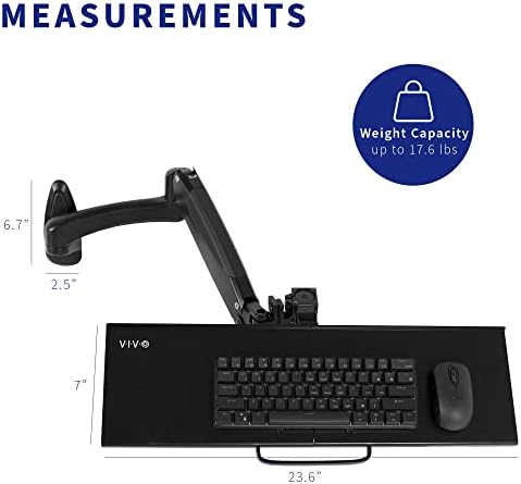 VIVO Black Pneumatic Arm 24 x 7 in Keyboard Tray Wall Mount, MOUNT-KB35A