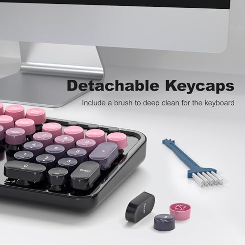MOFII Wireless Keyboard and Mouse Combo, Full Size 2.4G Plug and Play Typewriter Retro Round Computer Keyboard and Mouse Set for Windows, Computer, Desktop, PC, Notebook - (Plum Pink Gradient)