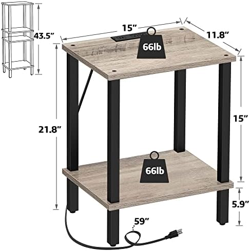 TUTOTAK End Table with Charging Station, Side Table Set of 2, Nightstand