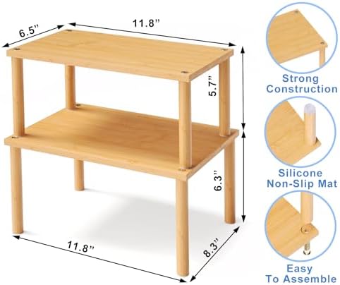 VERTORGAN 2 Pack Cabinet Organizer Shelf,Bamboo Countertop(Medium,Natural)