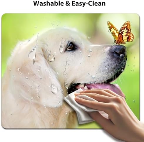 9.5x7.9 Inch Office/Gaming Mouse Pad, Lovely Golden Retriever Dog with Butterfly, Cute Anti-Slip Mat for Desk Decor
