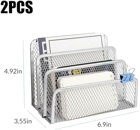 2Pcs Mail Organizer for Desk, 3-Slot Mesh Metal Mail Holder Countertop