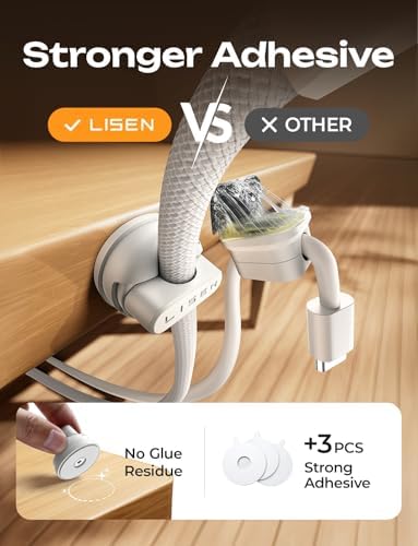 6-Pack Rotatable Cord Holder for Nightstand, LISEN 360°Rotating Magnetic Clips, No-Residue Adhesive Cable Management Clips Neatly for Nightstand, Desk, Home, Office, Car, Cubicle Accessories, White