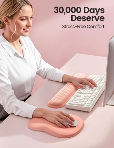 Meatanty Keyboard and Mouse Wrist Rest Set, Ergonomic Wrist Pad Support, Computer Hand Palm Rest Combo, Memory Foam Typing Desk Accessory Carpal Tunnel Cushion, Laptop Office Home School Women-Pink