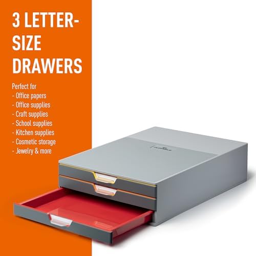 Durable Varicolor Drawer Organizer, 3 Color Coded Drawers, Gray