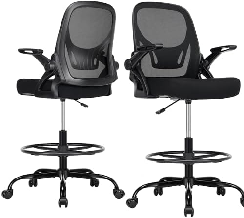 Drafting Chair, Tall Office Chair for Standing Desk, Black, 2 PK