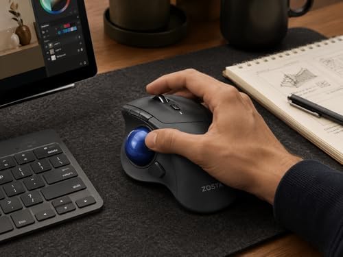 ZOSTA Trackball Mouse Smooth Tracking for PC Laptop, Black-Blue, Bluetooth