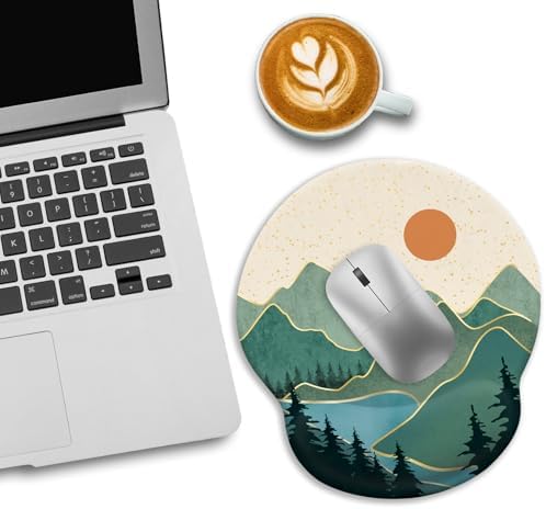 LIMKRIAN Ergonomic Mouse Pad with Wrist Rest, Sunrise Mountain Desk Decor