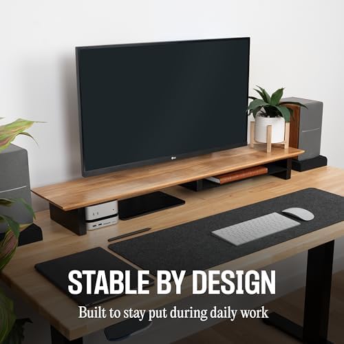 COREMINDED Solid Wood Dual Monitor Stand Riser, 42 Inch Oak Desk Shelf