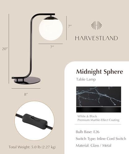 HarvestLand Midnight Sphere Marble Base Table Lamp, Globe & Modern Lamp