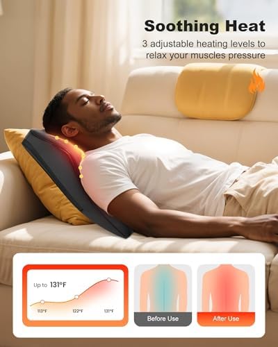 Snailax Shiatsu Back Massager with Heat, Cordless 4D Neck Massage Pillow