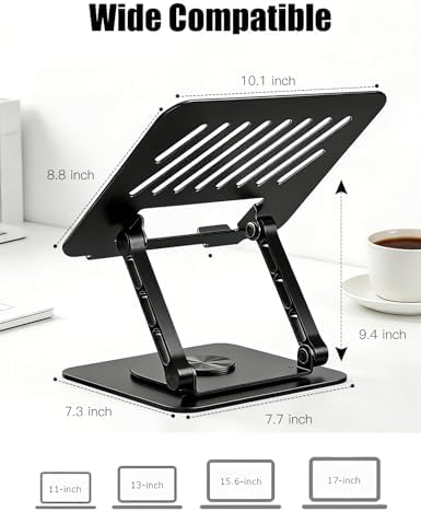 Adjustable Laptop Stand with 360 Rotating Base, Computer Stand for Laptop Ergonimic Foldable Laptop Riser for Desk Compatible with MacBook Pro/Air Notebook up to 16 Inches, Black