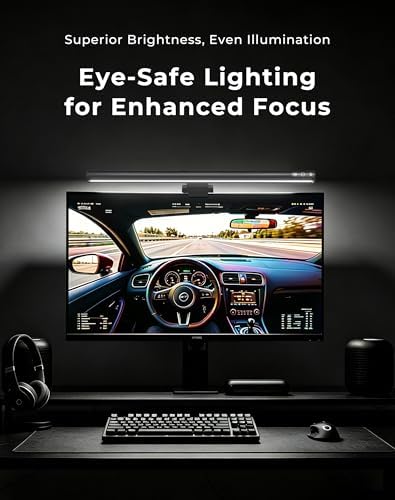 17.5" Monitor Light Bar for Flat & Curved Screens (0.3"-1.4"), Ultrawide Eye-Care Desk Lamp with Asymmetric No-Glare Light, Stepless Dimming, Premium Aluminum Screen Bar for Home Office