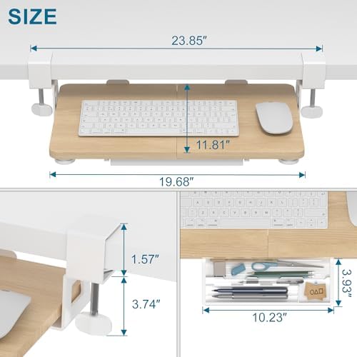 ETHU Small Keyboard Tray Under Desk with C-Clamp, 19.7x11.81", Oak
