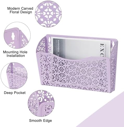 EasyPAG 3 Single Wall Mount File Organizer Vertical Metal Wall Pocket File Holder for Office, Home, School, Purple
