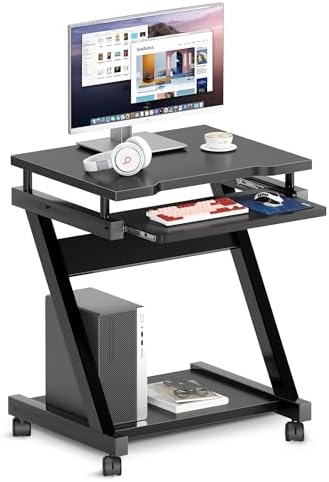 sogesfurniture Mobile Computer Desk with Pull-Out Keyboard Tray & Wheels