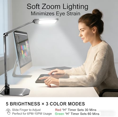 Pro LED Desk Lamp with Remote Control, Eye-Caring CRI95+ Dimmable Light, 3000K–6000K Adjustable Color Temperature, Flexible Angle, Clamp or Base Mount, for Home Office, Reading & Video Calls, 2 Pack