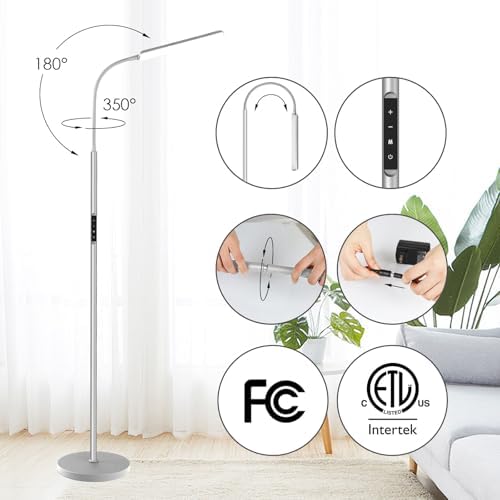 Dimunt LED Floor Lamp, Stepless Adjustable 3000K-6000K Colors, Silver