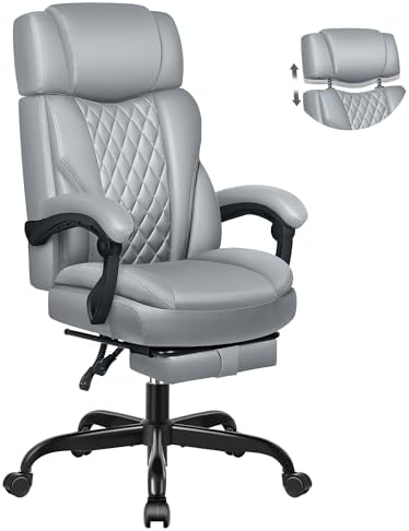 Executive Leather Office Chair, Big and Tall Office Chair with Footrest Home Office Desk Chairs, Ergonomic Computer Desk Chair with Lumbar Support, Reclining Desk Chair with Adjustable Angle