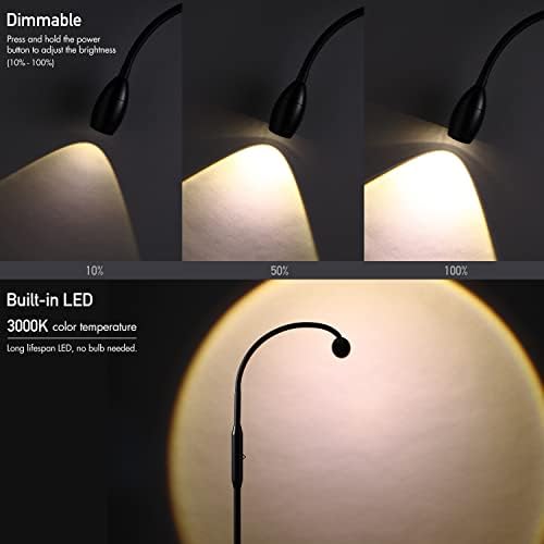 O’Bright Ray – Adjustable LED Beam Floor Lamp, Dimmable and Zoomable Spotlight, Flexible Gooseneck, Reading/Crafting Standing Lamp, Work Table Light, Matte Black