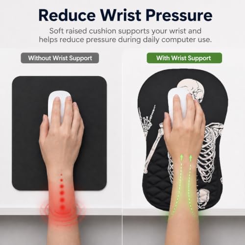 Ergonomic Mouse Pad with Wrist Rest, Mouse Pad with Memory Foam Massage Support, Non-Slip PU Base, Comfortable Typing Cushion for Home Office Computer Laptop, Human Skeleton