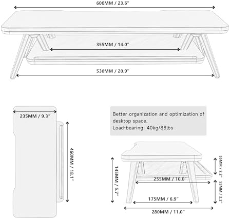 Fenge Monitor Stand Riser, Wooden Desk Shelf with 2-Tier Storage