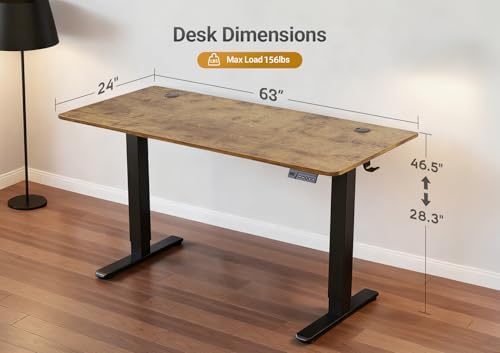 YDN 63 x 24 Inch Rustic Brown Electric Standing Desk