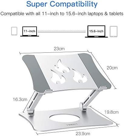 Ergonomic Adjustable Laptop Riser, Computer Stand Laptop Holder Compatible with 10-15.6" Laptops and Tablets (Aluminum, Silver)